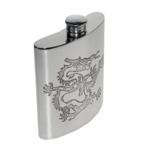 Personalized 6 oz Chinese Dragon Pewter Kidney Hip Flask