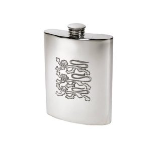 Personalized Three Lions 6 oz Pewter Kidney Hip Flask