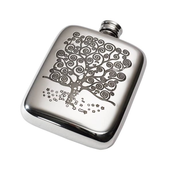 Personalized 4 oz Tree of Life Tree Pewter Pocket Hip Flask
