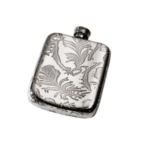 Personalized Peacock Pattern 4 oz Pewter Pocket Hip Flask