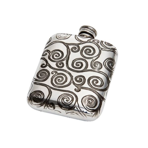 Personalized 4 oz Tree of Life Pewter Pocket Flask