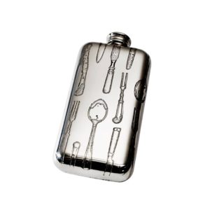 Personalized 3 oz Knife Fork Spoon Pewter Pocket Flask