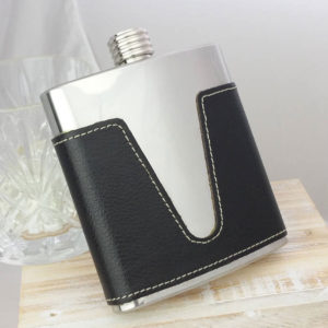 Leather Personalized Hip Flask with presentation box and FREE engraving