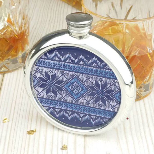 Personalized Fair Isle Christmas Hip Flask with Presentation Box