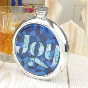 Personalized Stained Glass Joy Picture Hip Flask with Presentation Box