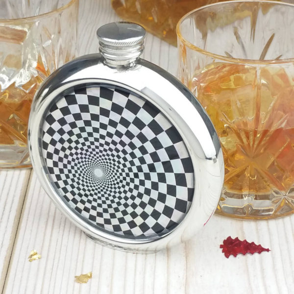 Shimmering Geometric Personalized Hip Flask with Presentation Box and Free Engraving