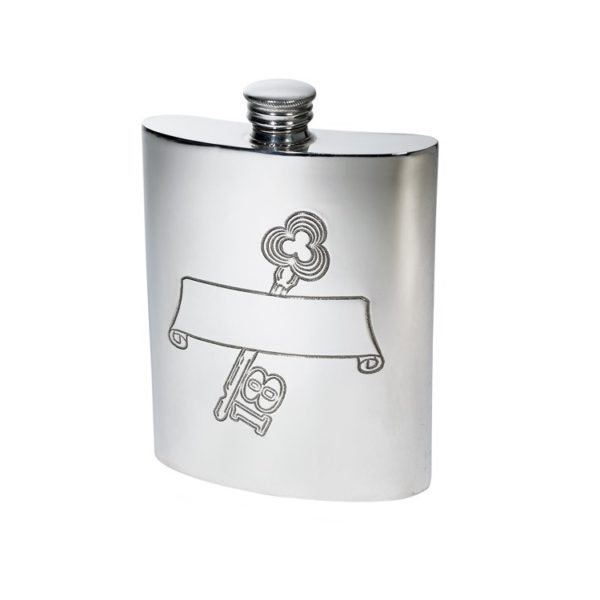 The Personalized 18 Key Stamp Pewter Kidney Hip Flask