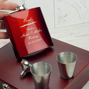 Striking personalized hip flask with gorgeous presentation box, funnel and nip cups - WIA1026