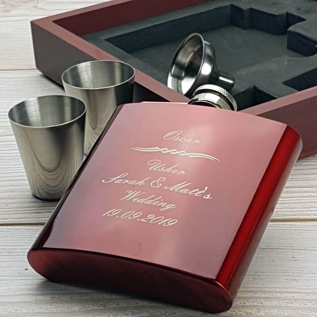 Personalised 3oz WEDDING BUTTERFLY Hip Flask in Pink Gift Box For Bridesmaid 
