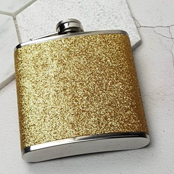 Gold Flashy Hip Flask With Personalized Lid